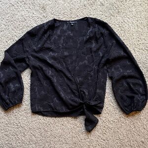 Madewell Waist Wrap Black Textured Floral Blouse